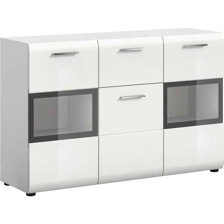 Sideboard (B/H/T: 125x81x37 cm) in weiß hochglanz tiefzieh