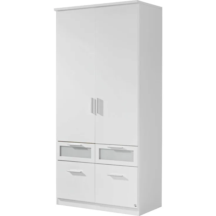 Drehtüren-Schrank Bornheim / Bochum, Glas, Holzwerkstoff, Kunststoff, Weiß, 91 x 199 x 56 cm
