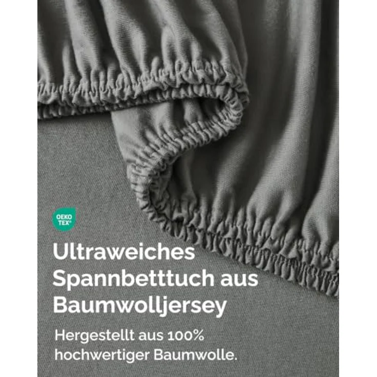 Spannbettlaken Jersey 140x200 - Baumwolle Boxspringbett 30cm - Anthrazit | Spannbetttuch, Rundumgummi, Dehnbar, Weich, Atmungsaktiv, Knitterfrei, Pflegeleicht, Baumwoll-Jersey, Bis 30cm, OEKO-TEX – Bild 2