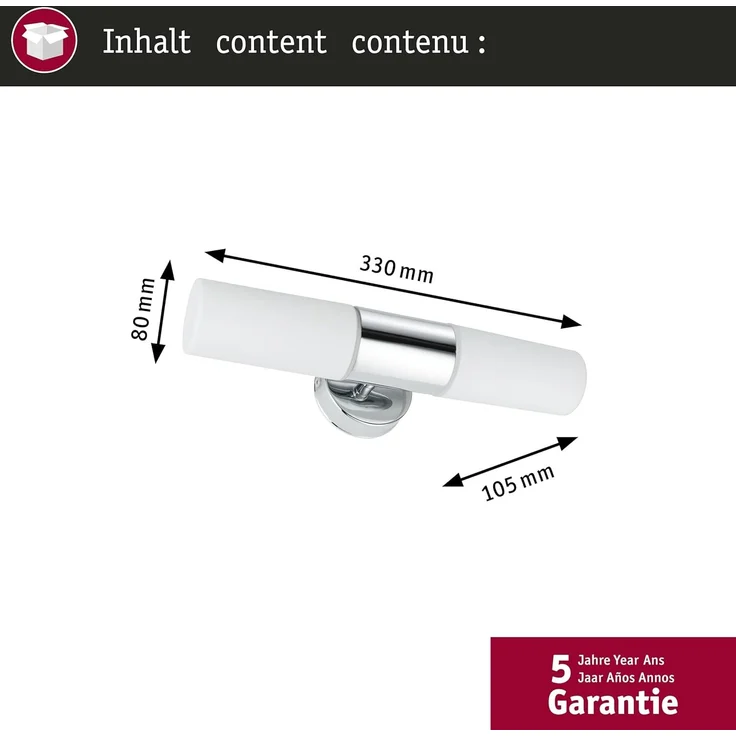 Paulmann Licht 70350 Spiegelleuchte Lenia IP44 Chrom Opak Metall Glas – Bild 2