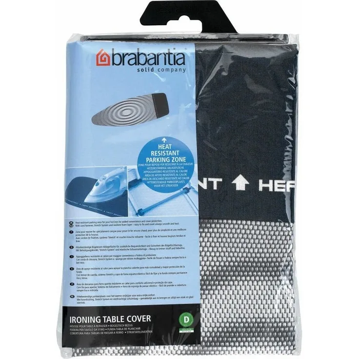 Brabantia Bügelbrett Bezug, Bügelbezug, Bügeltischbezug, Bügelbrettbezug, Baumwolle & 2mm Schaumstoff, mit Kordelzug, Größe D, 135x45 cm, Titan Oval, 266782