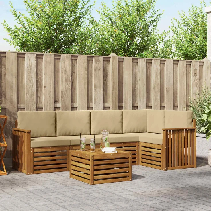 vidaXL Outdoor-Sofagarnitur 6 stk. 5-Sitzer Natur und Beige 3374848 – Bild 1