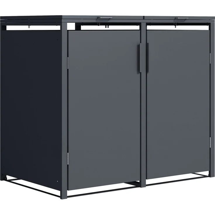 DEGAMO MÜNCHEN Mülltonnenbox 2-er, Stahl verzinkt, anthrazit, 132x80x116cm für 2x Tonnen bis 240 Liter – Bild 3