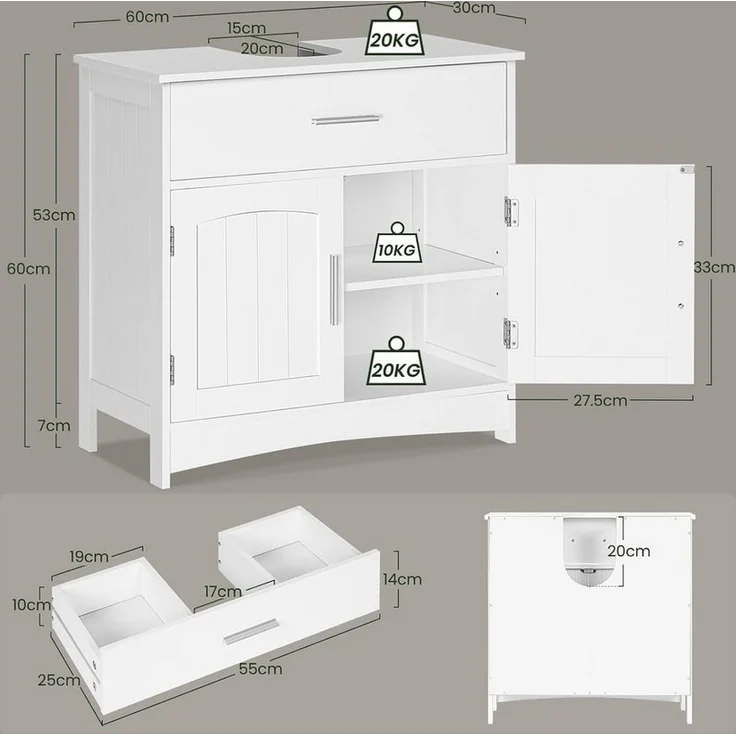 EUGAD Waschbeckenunterschrank (1-St) Badezimmerschrank mit Schubladen, 2 Fächer – Bild 2
