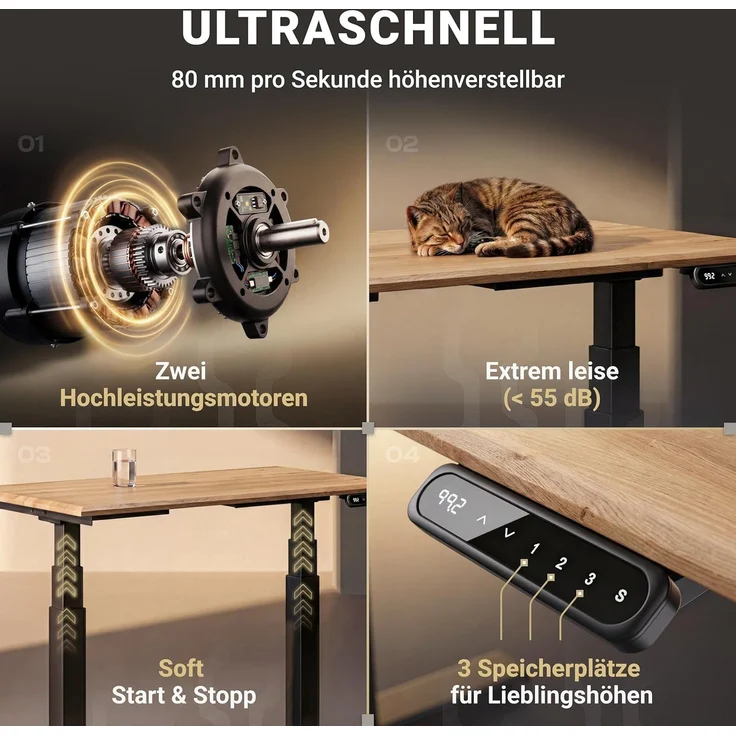boho office® Basic Line - elektrisch stufenlos höhenverstellbarer Schreibtisch in Silber mit Memory-Funktion sowie einstellbaren Kollisionsschutz und Soft-Start/Stop – Bild 3