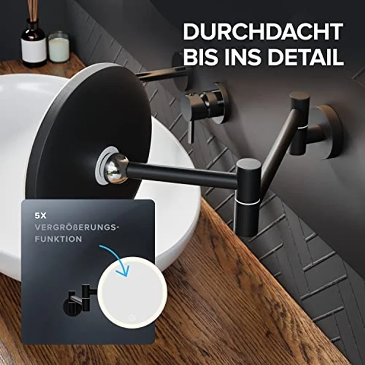 ovimar Kosmetikspiegel Leinoya (1-St), aus Edelstahl in Schwarz zur Zum Bohren – Bild 6