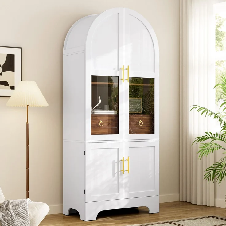 Vitrine 76 x 40 x 180 cm aus MDF und Spanplatte, mit Bogenfront, Glas und LED-Beleuchtung – Bild 4