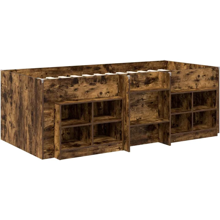 vidaXL Loft Bettgestell mit Schrank mit Regal 3 Stk. Geräucherte Eiche 3423410 – Bild 3