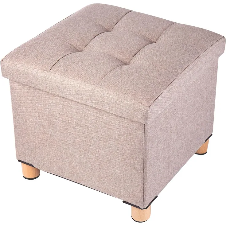 BRIAN & DANY Sitztruhe Sitzhocker Fußhocker mit Stauraum und Deckel mit Holzfüßen, 38 x 38 x 40 cm, Beige