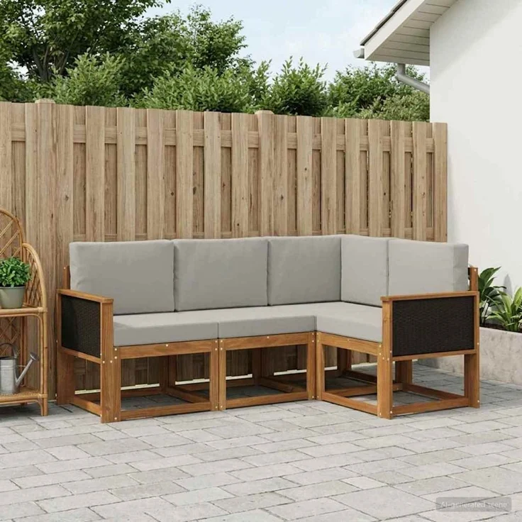 vidaXL Outdoor-Sofagarnitur 4 stk. 4-Sitzer Natur und Hellgrau 3385162 – Bild 1