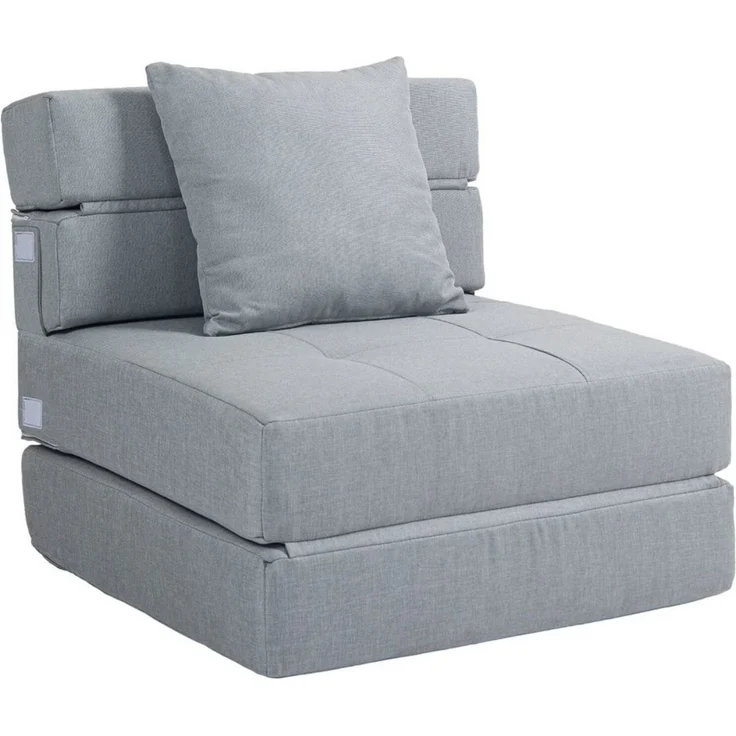HOMCOM 2-in-1 Klappsessel mit Bettfunktion und Kissen, Gästebett, bis 120 kg Belastbar, Hellgrau, 70 x 174 x 15 cm – Bild 2