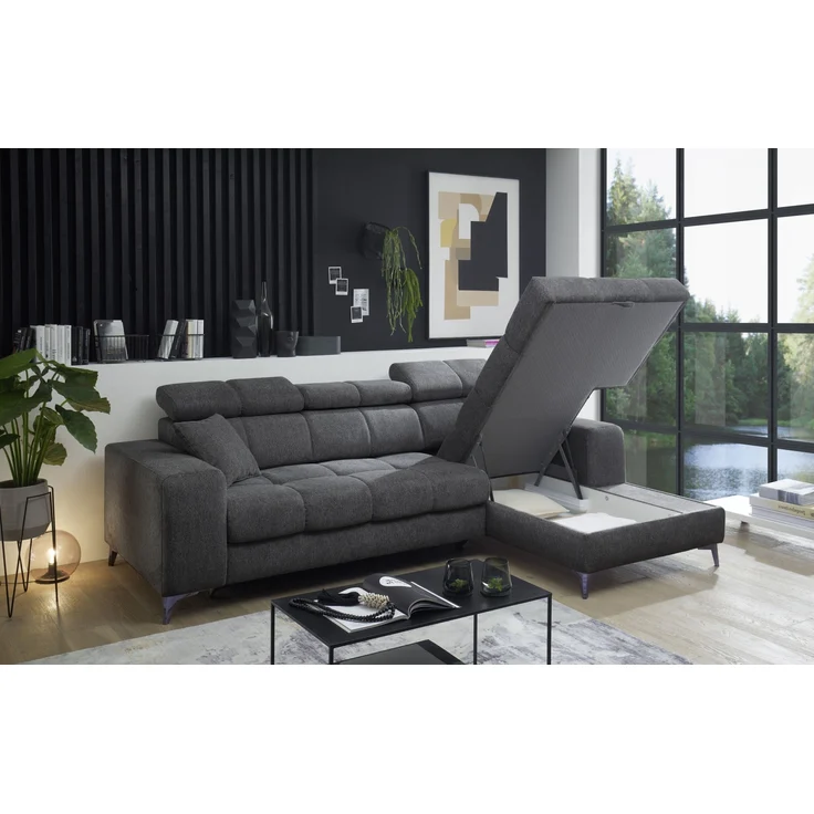 Ecksofa >SYDNEY< Elektrische Sitztiefenverstellung, 3 verstellbare Kopfstützen, Bettkasten, in anthrazit - 268x105x172 (BxHxT) – Bild 3