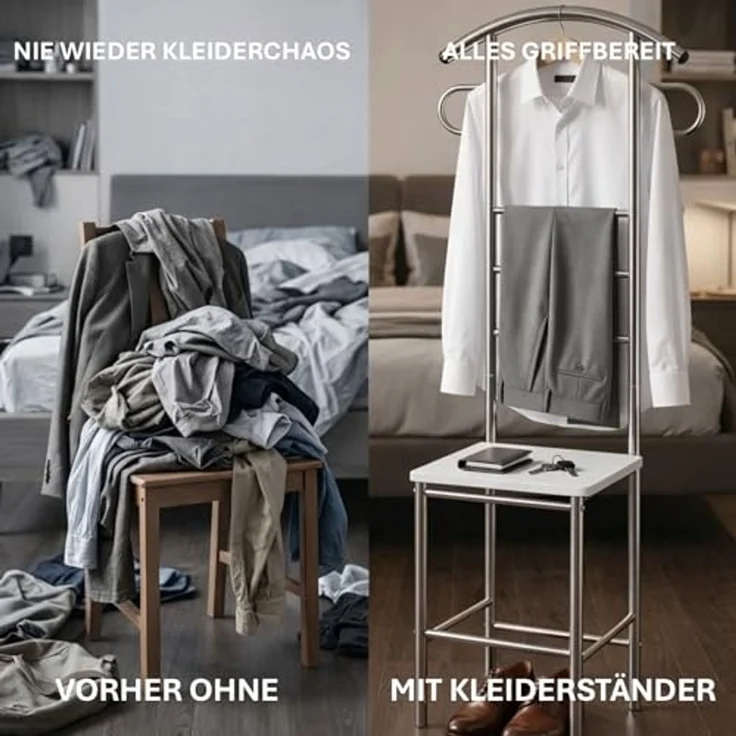 HOOZ Herrendiener Herrendiener mit Sitzfläche Kleiderbutler stummer Diener 52x40x120 cm, (Einzelprodukt, 1 St, Aufbewahrung), Kleiderständer mit Sitzfläche, platzsparend für kleine Räume – Bild 7