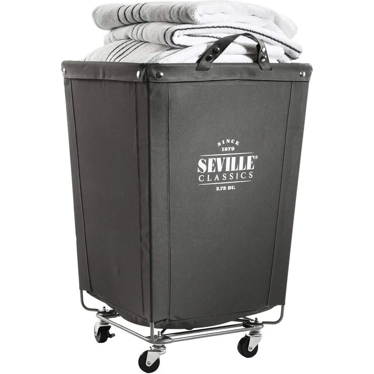 Seville Classics Großer kommerzieller robuster Wäschesammler mit Rollrahmen aus Segeltuch mit Rollen für Hotel, Zuhause, Schrank, Schlafzimmer (patentiert), 46 cm D x 46 cm B, Grau