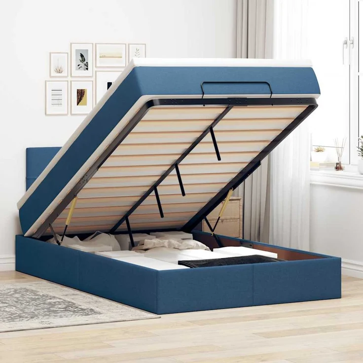 vidaXL Ottoman-Bett mit Matratze Blau 120x200 cm Stoff 3311455 – Bild 1