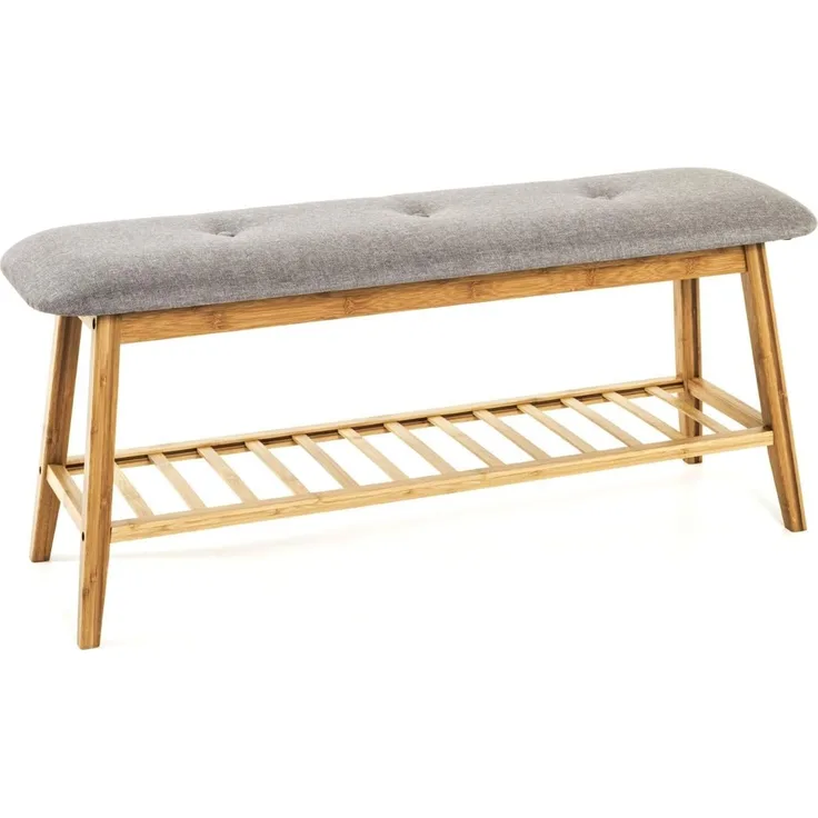 Sitzbank Garderobenbank für 6 Paar Schuhe Bambus gepolstert 100x30x44cm