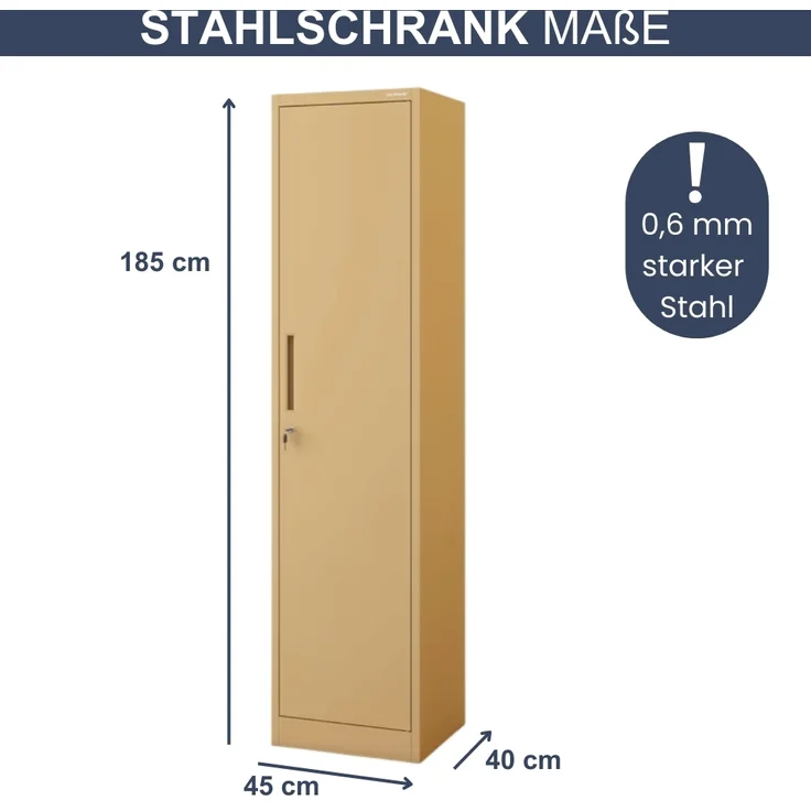 Aktenschrank abschließbar KADO - 5 Ebenen verstellbar, Flügeltüren | Metallschrank Werkstatt Mehrzweckschrank Büroschrank aus Stahl Werkzeugschrank, 185x45x40cm Beige – Bild 2