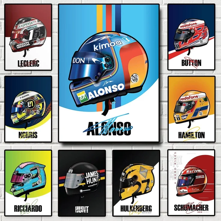 Poster Formel 1 Helm Rennfahrer Name Unterschrift · Deko Print ohne Rahmen - E Hulkenberg / 60x90 cm – Bild 1