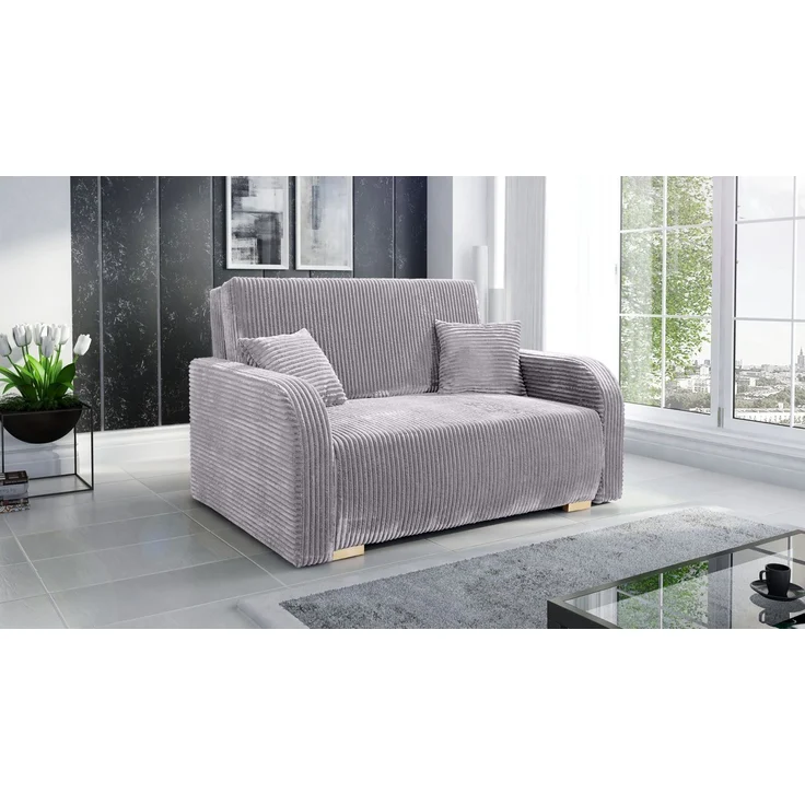 Wohnero24 Lirena 2 Schlafsofa 136x95 cm mit Bettfunktion 113x195 cm – 2-Sitzer Cord Sofa ausziehbar mit Bettkasten, kleines Schlafsofa für Wohnzimmer - Hellgrau – Bild 3