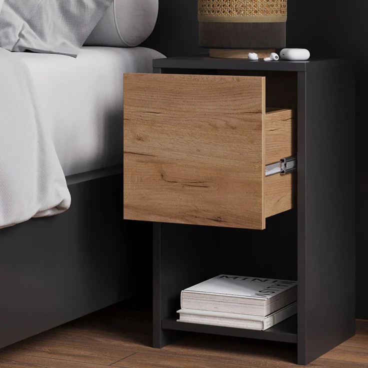 Nachttisch Evo Anthrazit/Goldkraft Eiche 30 x 55 cm mit Schublade Vicco – Bild 4