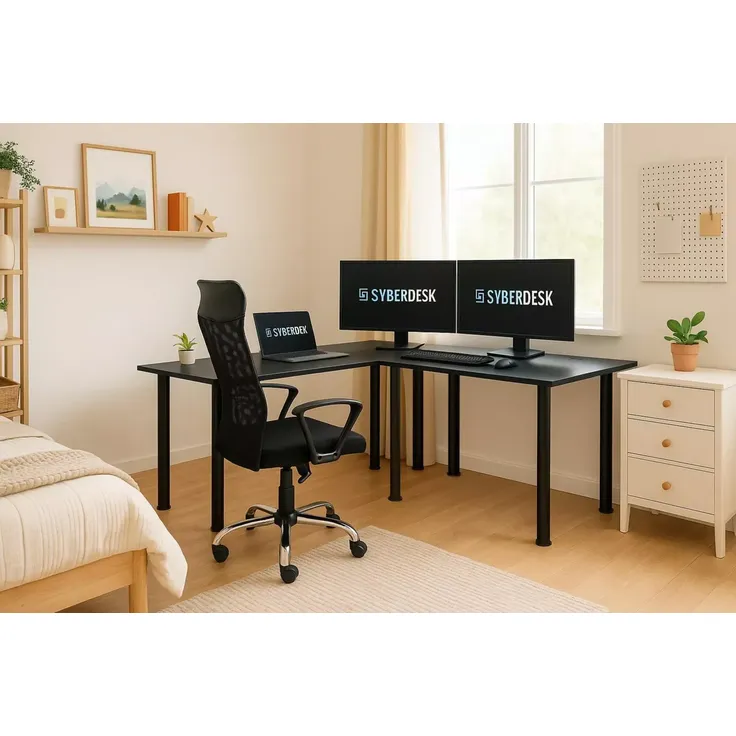 SyberDesk Gaming Pro Eckschreibtisch 197 x 132 cm – großer Computertisch, Eckschreibtisch, Schreibtisch für Büro & Gaming (links, schwarz) – Bild 4