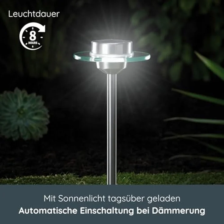 MeLiTec LED Solarleuchte SO13, Saturn, LED fest integriert, kaltweiß, aus Edelstahl und Echtglas, bis zu 8 Stunden Leuchtdauer – Bild 3