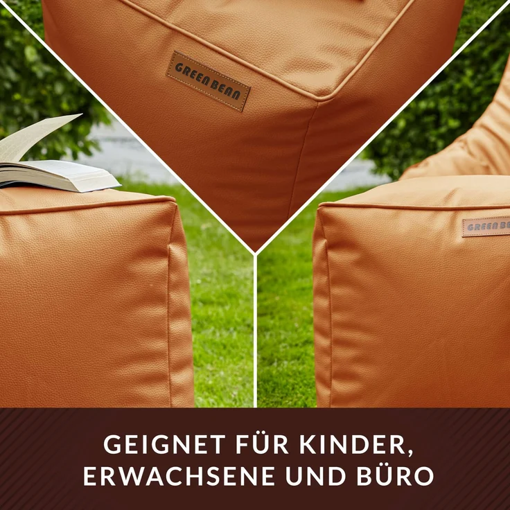 Green Bean® Sitzhocker aus Kunstleder - Pouf mit EPS Perlen Füllung - 40 x 40 cm - perfekte Ergänzung zum Sitzsack - Cognac – Bild 3