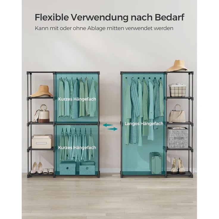SONGMICS Kleiderschrank offen, freistehende Garderobe, Standregal, Kleiderständer mit Kleiderstangen, Garderobenständer, Ankleidezimmer, Schlafzimmer, 43 x 124 x 182 cm, schwarz RYGDE026B02 – Bild 2