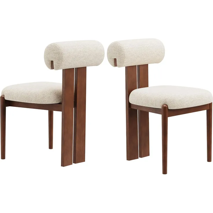 MALOL Esszimmerstühle 2er Set, Mid-Century Modern Polsterstühle aus Stoff mit Stabiler Rückenlehne & dunkelbraunen Holzbeinen, Geeignet für Esszimmer, Küche und Gastronomie, Beige