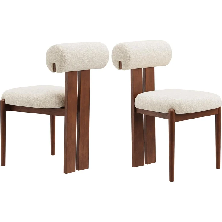 MALOL Esszimmerstühle 2er Set, Mid-Century Modern Polsterstühle aus Stoff mit Stabiler Rückenlehne & dunkelbraunen Holzbeinen, Geeignet für Esszimmer, Küche und Gastronomie, Beige