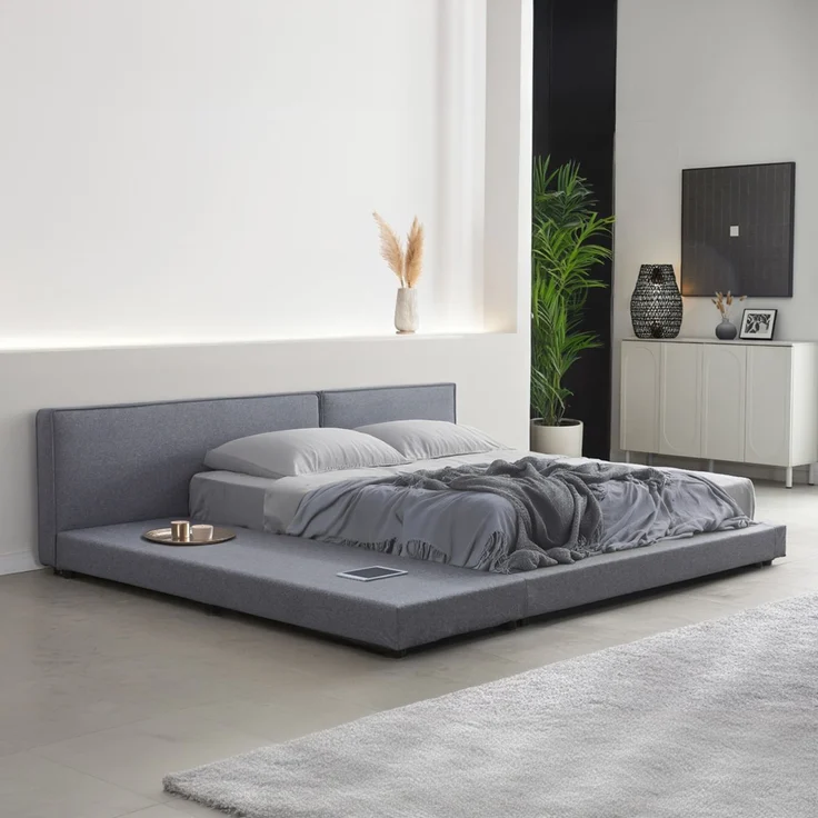 Home Deluxe - Bett mit Ablage GALAXIS - Farbe: Grau, Größe:, mit Matratze H3/H4, 140x200 cm – Bild 1