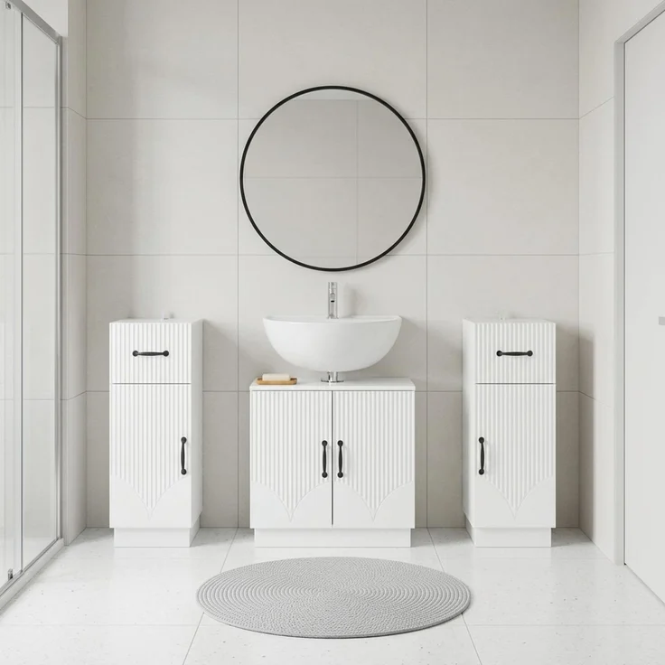 vidaXL 3-teiliges Badezimmer-Schranksystem HOORN 3 stk. Hochglanz Weiß 3418039 – Bild 1