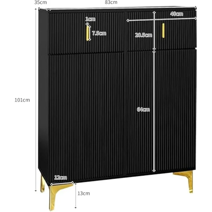 FurnitureR Black Buffet Cabinet, Modern Design, Particle Board Construction, Spacious Storage, Elegant Addition to Dining Room & Kitchen, Durable Materials, Compact Dimensions – Bild 2