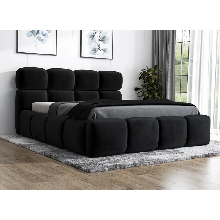 Polsterbett MONAKO 120x200 ohne Matratze mit Bettkasten und Lattenrost. Farbe: Schwarz 20