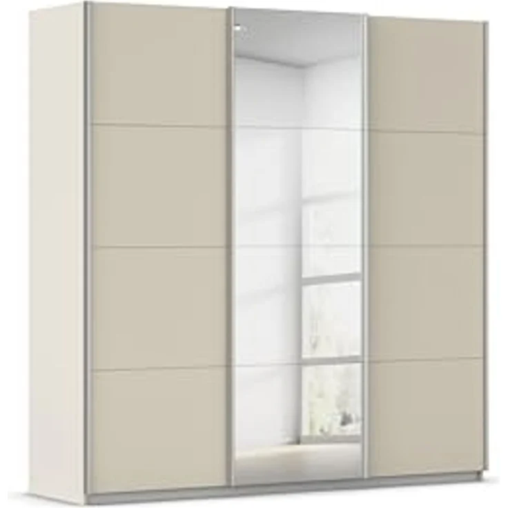 Rauch Möbel Kulmbach, Kleiderschrank mit Schwebetüren für Schlafzimmer, Kinderzimmer, Jugendzimmer, Garderobe, Flur, 3-türig, mit Spiegel, Zubehör Basic, Farbe Beige, Breite 203 cm – Bild 1