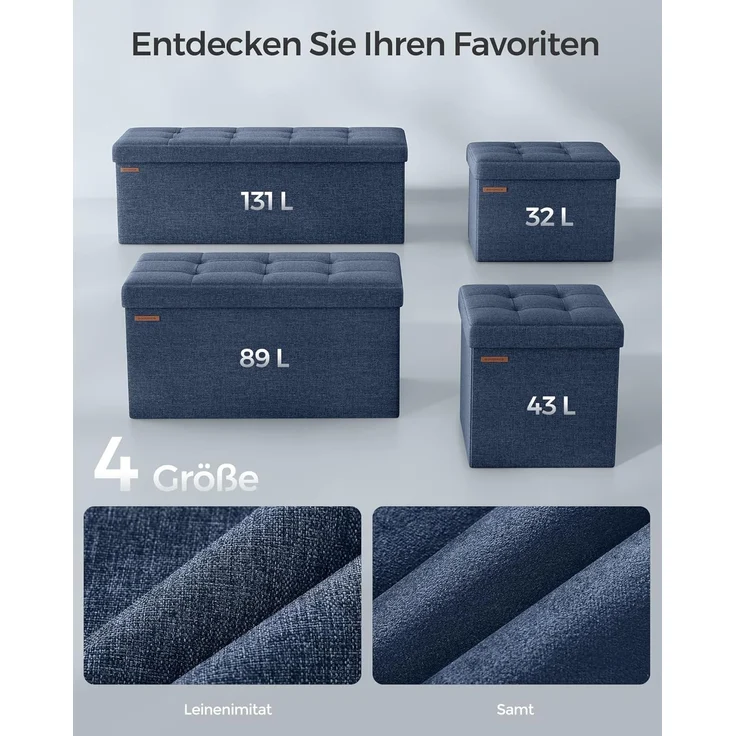 Sitzbank mit Stauraum, 76 cm, klappbare Sitztruhe, Aufbewahrungsbox, Fußbank, Dunkelblau – Bild 7