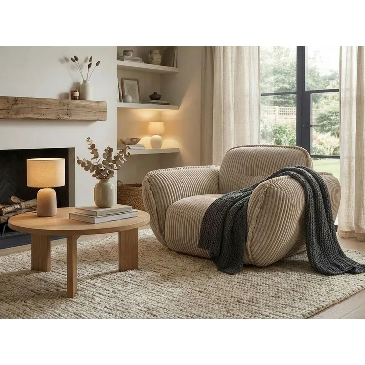 TRENDMANUFAKTUR Sessel Be Fluffy, mit Rundumbezug, moderner breiter Kedernaht, mit softem Sitzkomfort, in hochwertigem Breitcord mit weicher Haptik