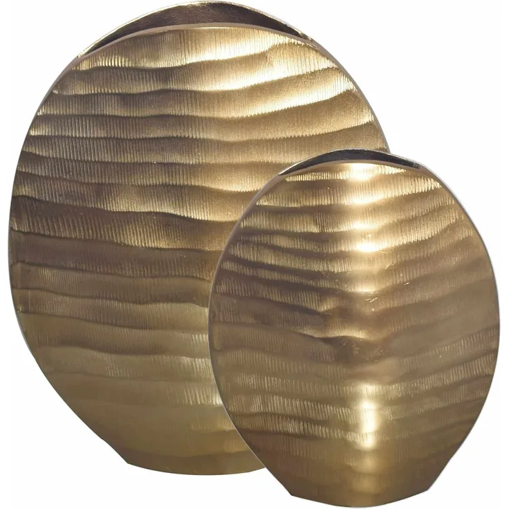 Deko Vase 2er Set Aluminium Gold Blumenvase Wellenmuster Modern