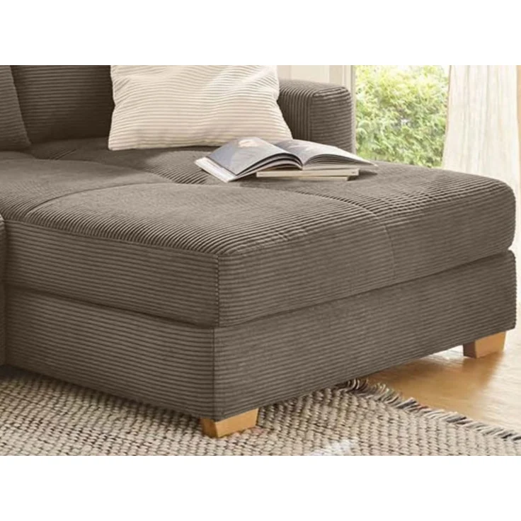 Ecksofa-Dauerschläfer Federkern Couch seitenverkehrt Bettkasten Cord Braun Taupe – Bild 4