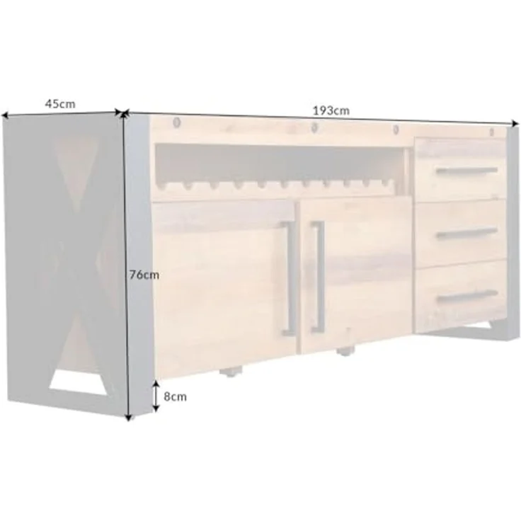 riess-ambiente Sideboard THOR 195cm vintage braun / schwarz (Einzelartikel, 1 St), Wohnzimmer · Massivholz · Metall · Kommode · Industrial Design – Bild 3