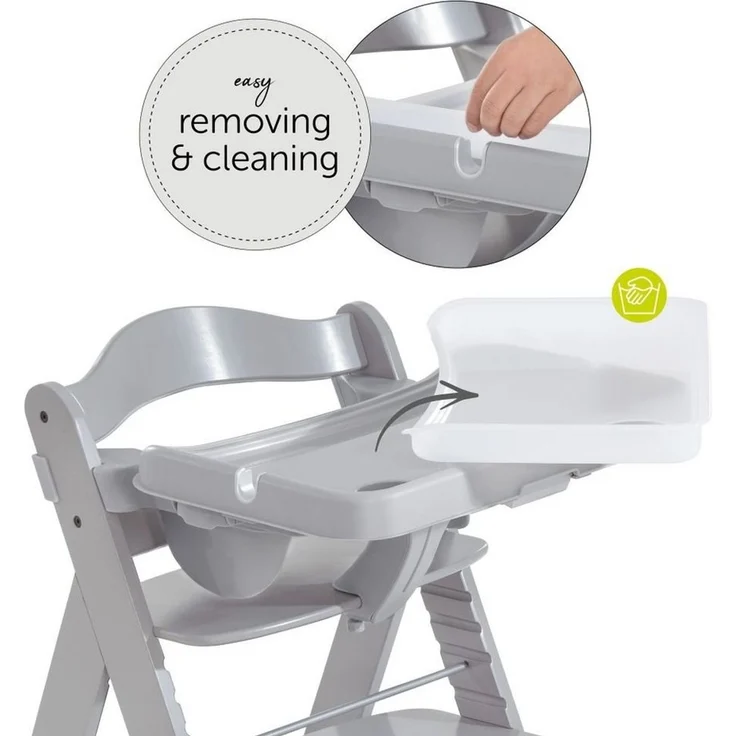Hauck Hochstuhl Alpha Plus Grau, Holz Kinderhochstuhl Babystuhl mit Essbrett, Sitzkissen - verstellbar – Bild 3