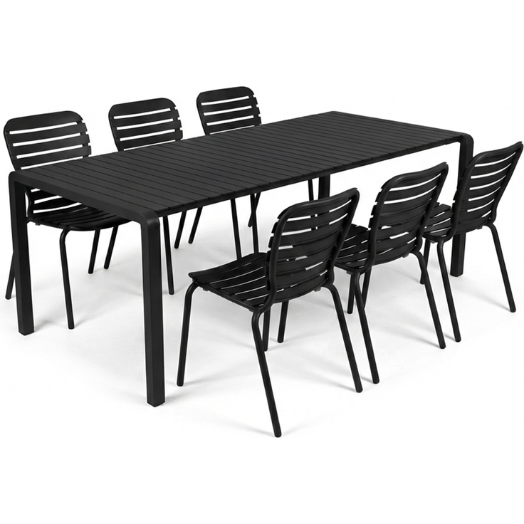 Zuiver Gartenmöbel-Set Vondel mit Tisch und 6 Stühlen aus Aluminium, Schwarz 96,7x214x75 cm
