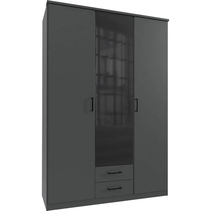 Calicosy Schrank 3 Drehtüren mit 1 Spiegel und 2 Schubladen L135 cm - SOEST - Weiß