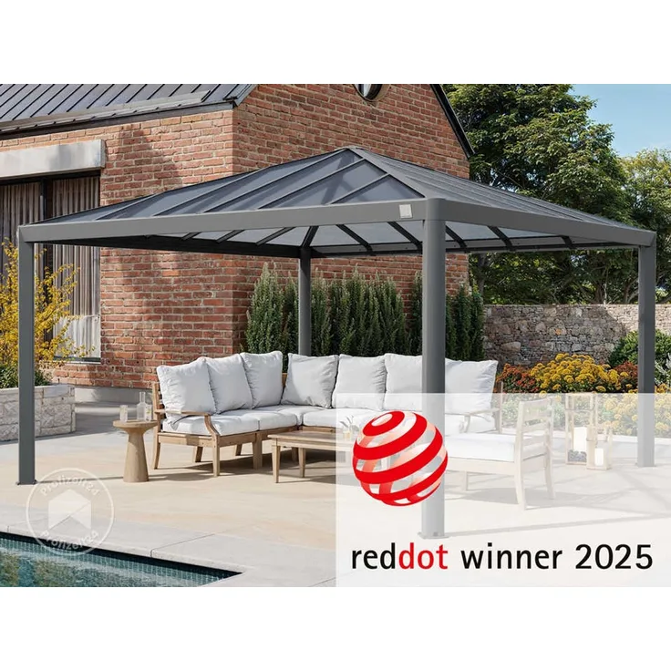 PRIMEYARD Gartenpavillon 4x4 m mit Polycarbonatdach - Hardtop Pavillon ohne Seitenteile