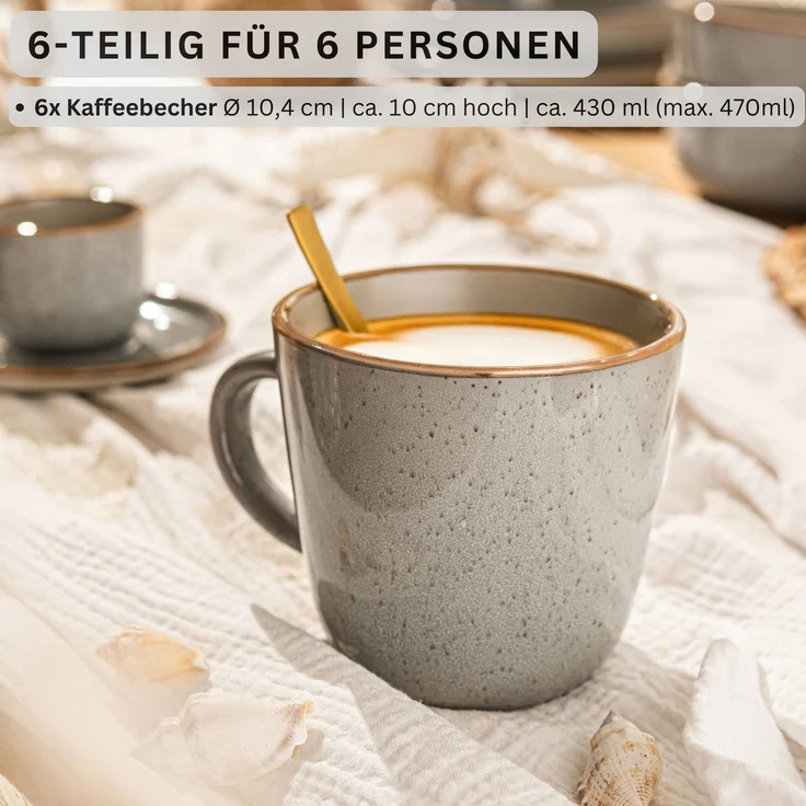 SÄNGER Kaffeebecher Set Rio Perlgrau - 6 teilig aus Steingut – Bild 2