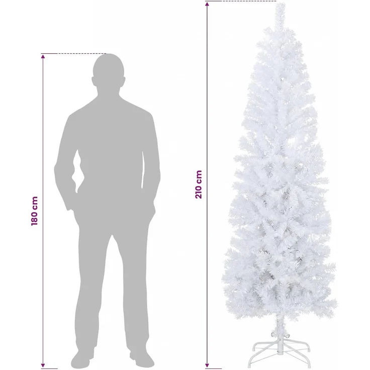 vidaXL Künstlicher schlanker Weihnachtsbaum 210 cm PVC und Stahl Weiß 42055243 – Bild 4