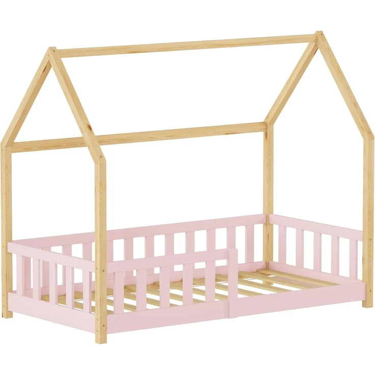 Hausbett Hesel mit Rausfallschutz 80x160 cm Rosa/Natur [en. casa] – Bild 3