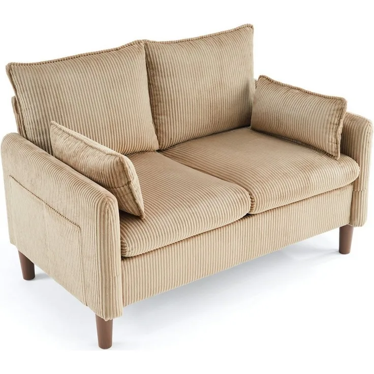 VINGLI Sofa klein 2-Sitzer, 125cm Couch aus Cord, stabiler Konstruktion, vielseitig für Wohnzimmer/Wohnung/Büro
