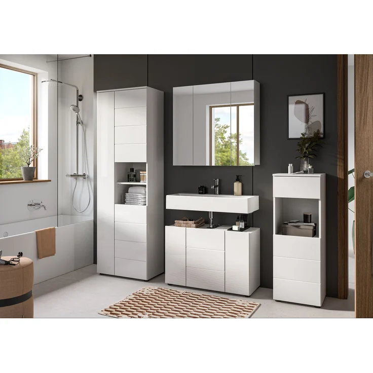 Hochschrank (B/H/T: 60x190x34 cm) in weiß hochglanz tiefzieh – Bild 5