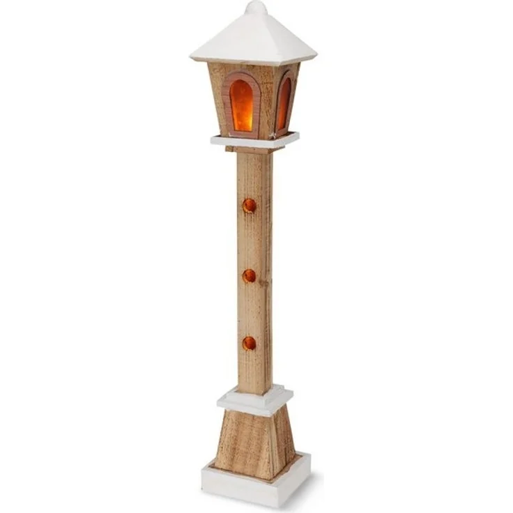 Spetebo LED Dekofigur Holz Laterne mit 23 LED in warm weiß 75 cm, 1 Stück, LED fest integriert, warm weiß, Batteriefach versteckt im Standfuß – Bild 4